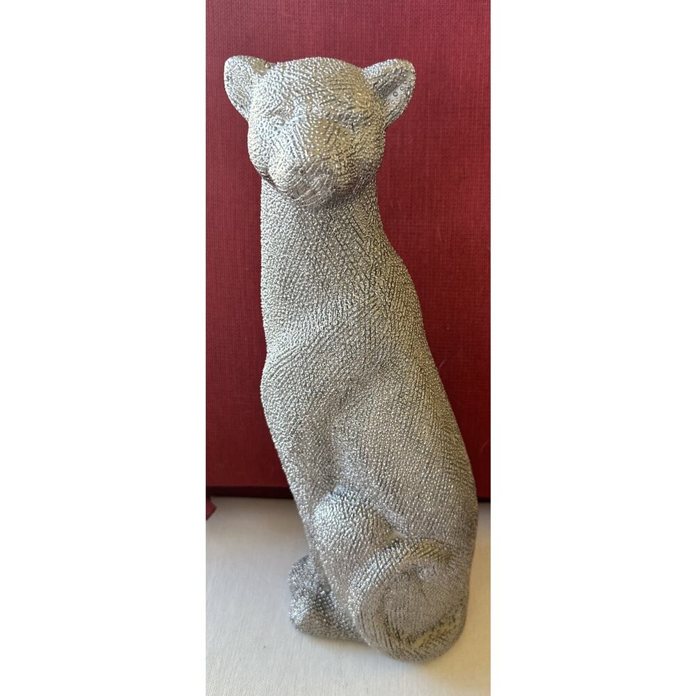 vintage Sagebrook Home 12" Leopard Figurine, Panther , Cheetah , Cat Silver -